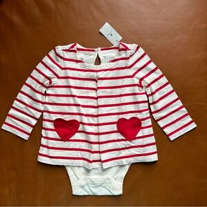 GAP Baby Red Striped Tunic Bodysuit with Heart Pockets, 12-18mo